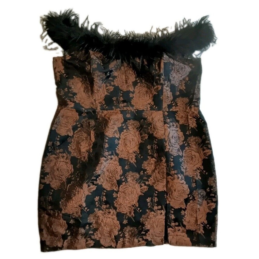 City Chic Ana Marble Strapless Dress with Feathers and Floral Brocade Plus Sz 20